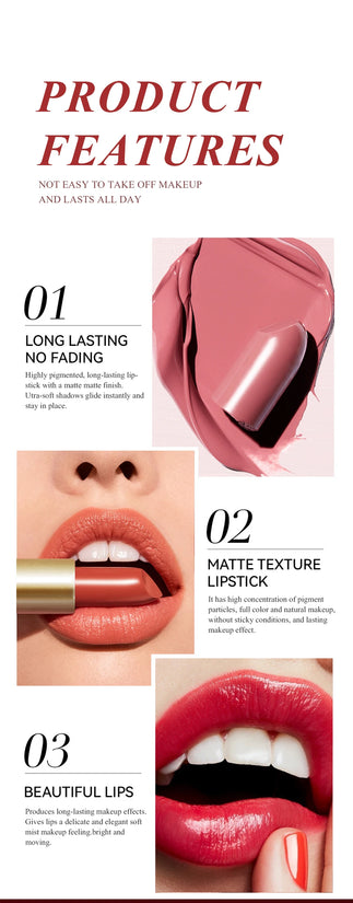 6 Colors Gold Bar Tube Lipstick Matte Texture Pearlescent Glitter Velvet Lipstick Valentine's Day Gift 6PCS - Tasawoq
