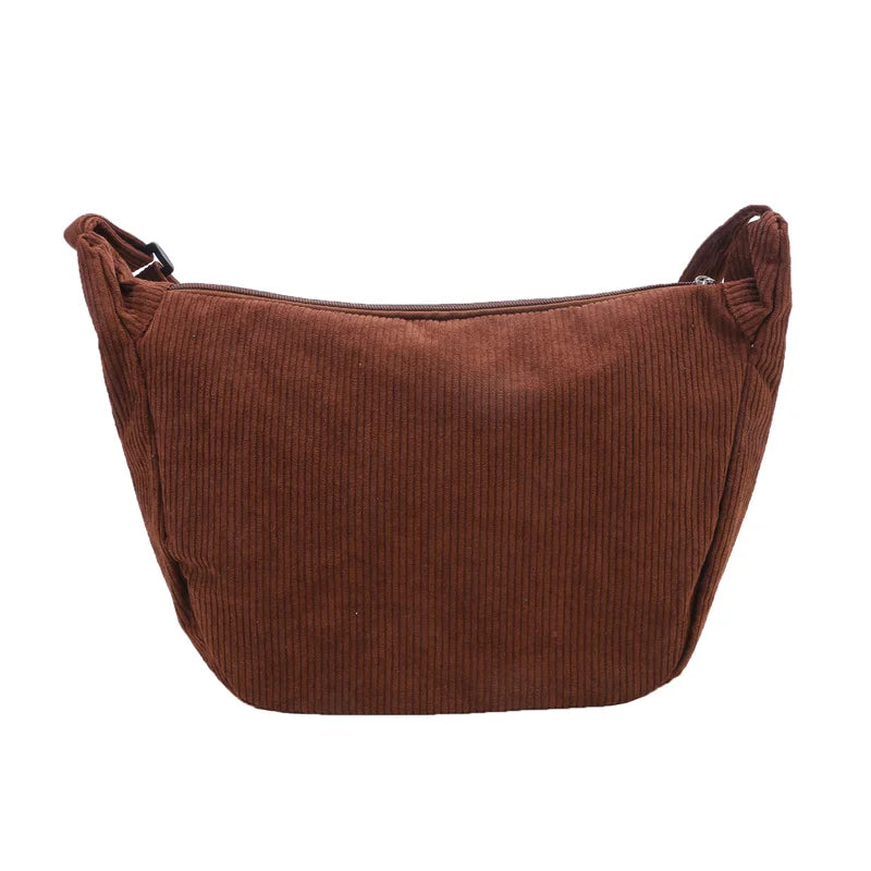 Corduroy Shoulder Bag Minimalist Crossbody Bag Women's Handbags Fashion Fabric Underarm Bag Solid Color Zipper Female Handbag - Tasawoq