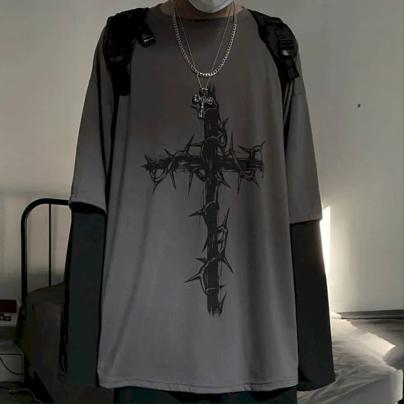 Men T Shirts autumn men Clothes anime casual Long Sleeved Oversized Y2K T-Shirt Harajuku Streetwear Academia Hip Hop tee tops - Tasawoq