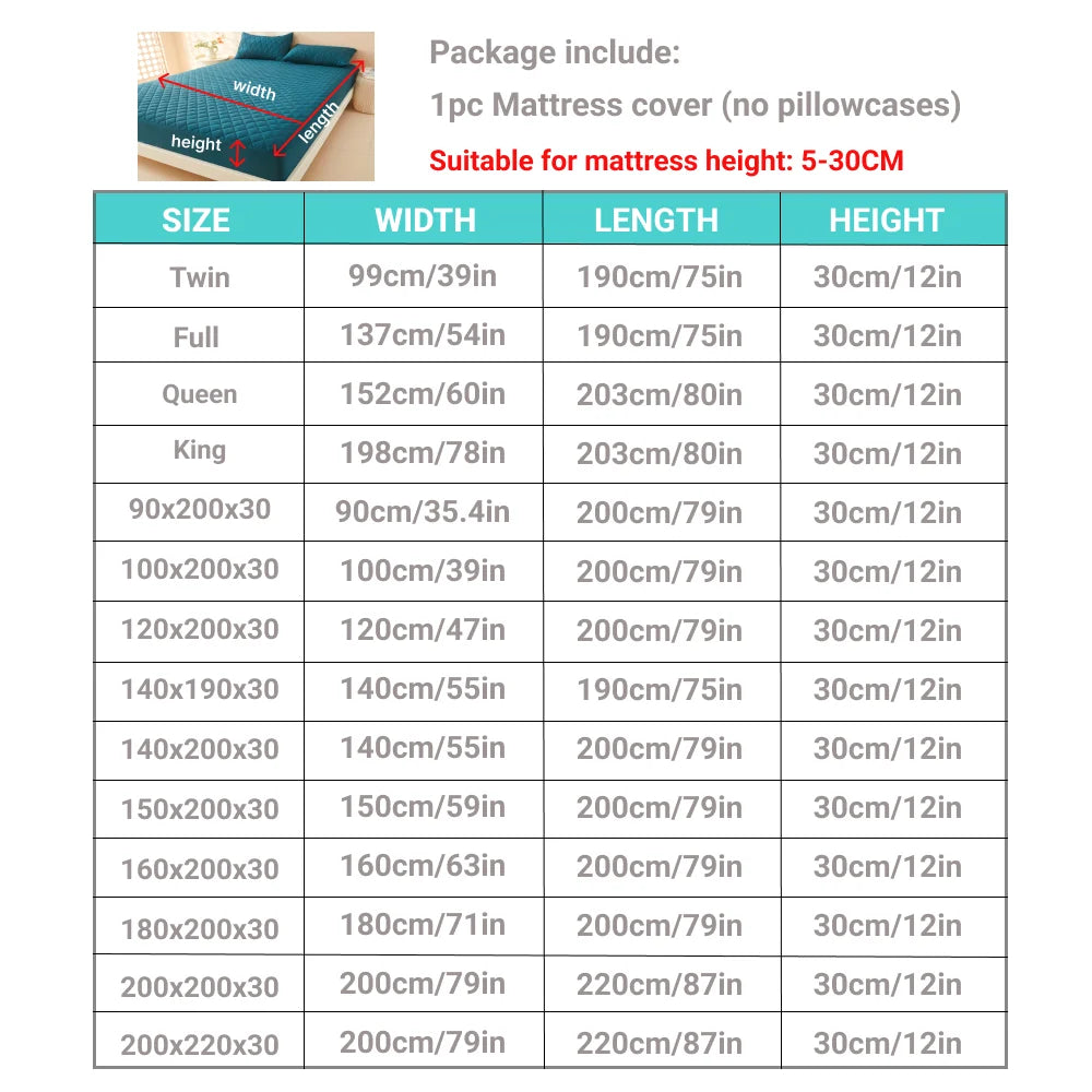 1pc 3D Air Fabric Thick Mattress Cover, 100% Waterproof Mattress Protector, Soft and Breathable Fitted Bed Sheet (No Pillowcase) - Tasawoq