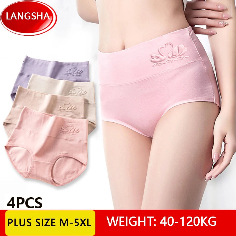 4PCS High Waist Cotton Panties Women Body Shaper Underwear Plus Size M-5XL Fashion Girls Briefs Seamless Sexy Female Lingerie - Tasawoq