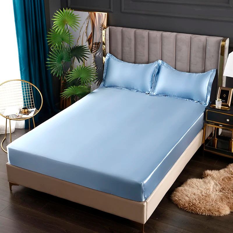 New Satin Fitted Sheet European Style Rayon Mattress Cover Elastic Band Bed Sheet King 140x200 160x200 No Pillowcase Beddings - Tasawoq