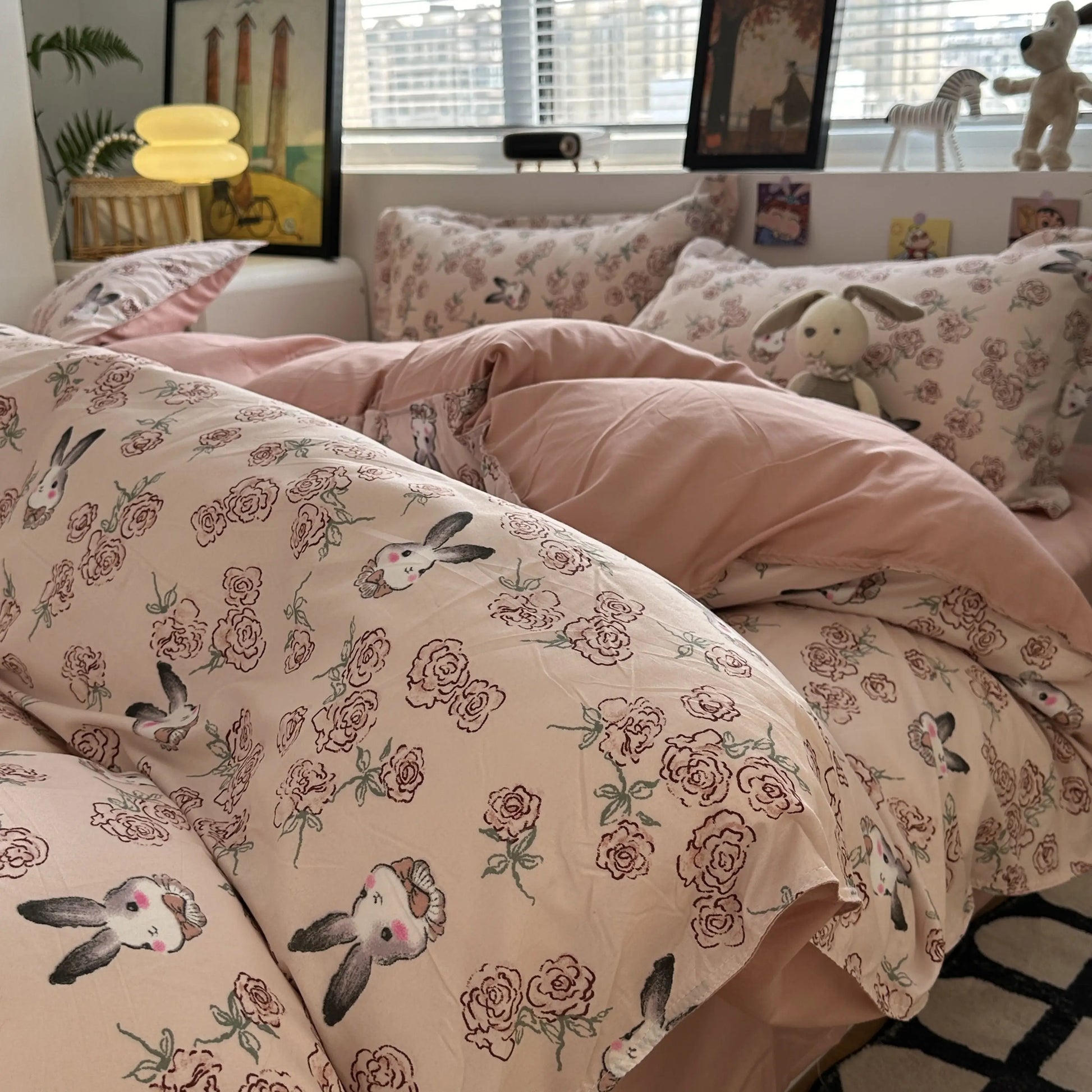Pink Floral Bedding Set Soft Ins Single Double Queen Size Duvet Cover Flat Sheet Pillowcase Girls Home Totel Bed Linens - Tasawoq