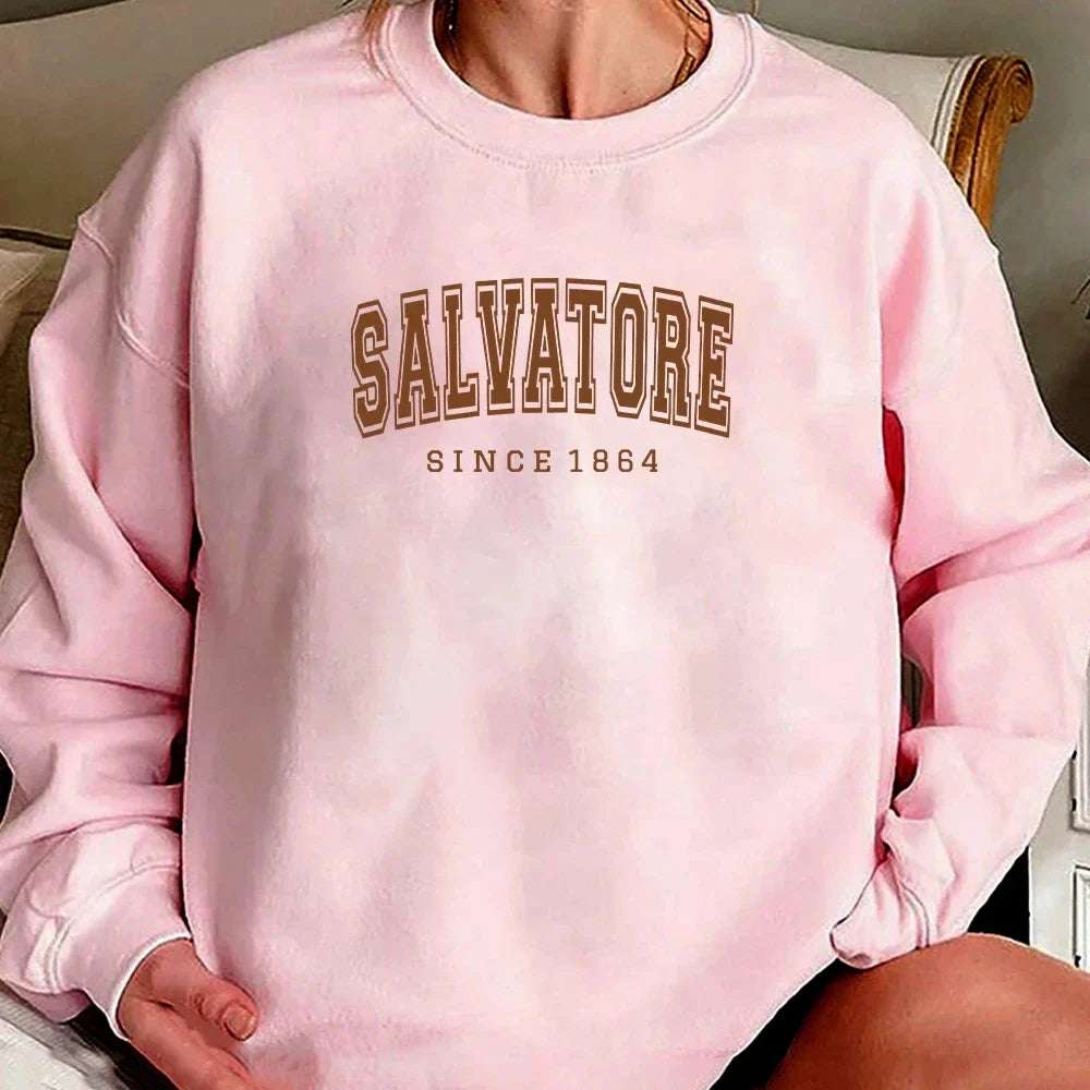 Salvatore Since1864 Sweatshirt Mystic Falls Hoodie Vampire Diaries Jumper Vintage TVD Damon Stefan Crewneck Sweatshirt Fans Top - Tasawoq