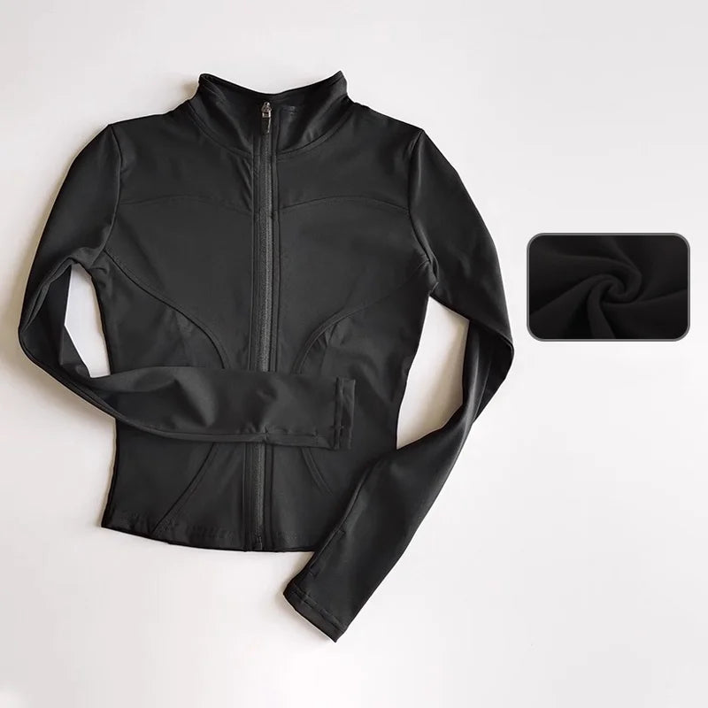 Outdoor Sports Long Sleeved Women Slim Yoga Clothes Quick Dry Zipper Cardigan Stand Up Collar Jacket Running Fitness Jacket Top - Tasawoq