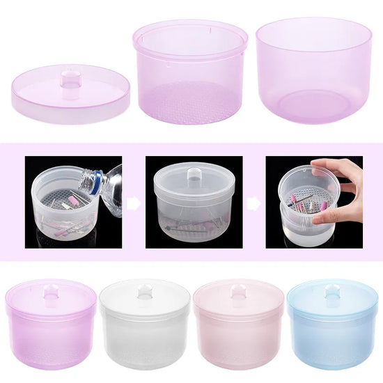 Nail Drill Bits Disinfection Box Double Layer Filtration Cleaning Box Manicure Storage Case Nail Brush Cleaning Container - Tasawoq