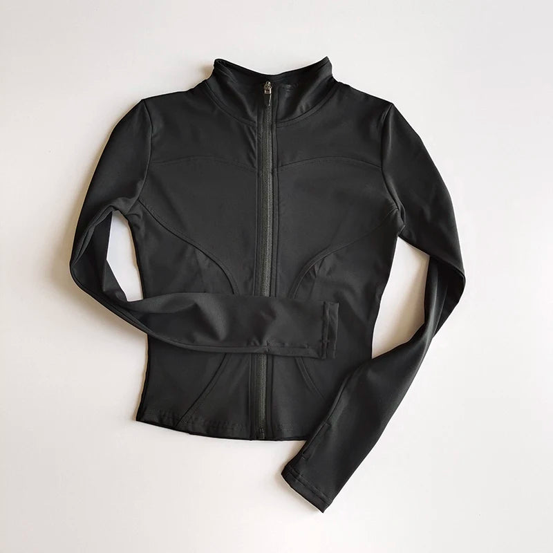 Outdoor Sports Long Sleeved Women Slim Yoga Clothes Quick Dry Zipper Cardigan Stand Up Collar Jacket Running Fitness Jacket Top - Tasawoq