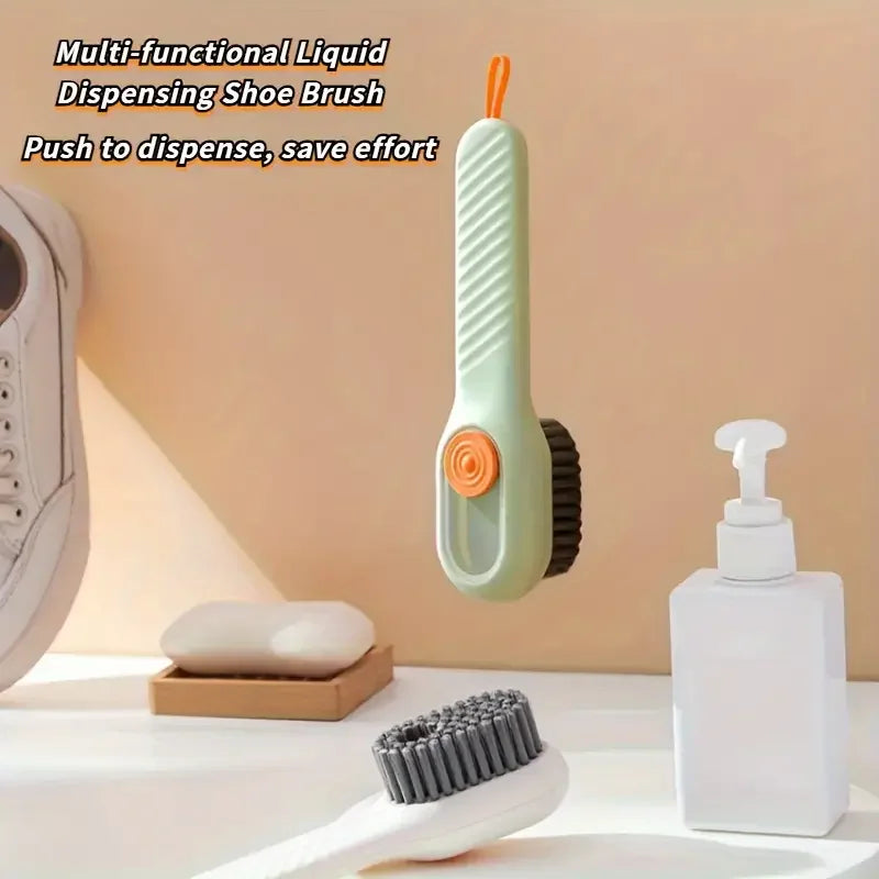 1pc Multi-function automatic spot shoe brush soft hair hand pressure hanging hole suitable for clothing carpet plastic handles - Tasawoq