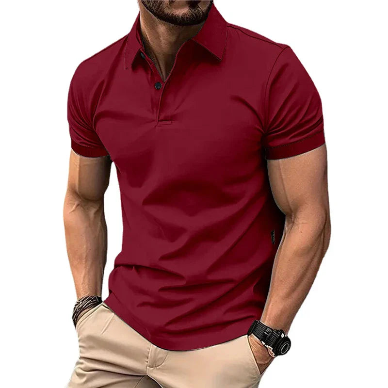 Summer Men's Solid Color Polo Shirt Short Sleeve Lapel Button Tshirts for Men Casual Streetwear Lightweight Jogging Tops - Tasawoq