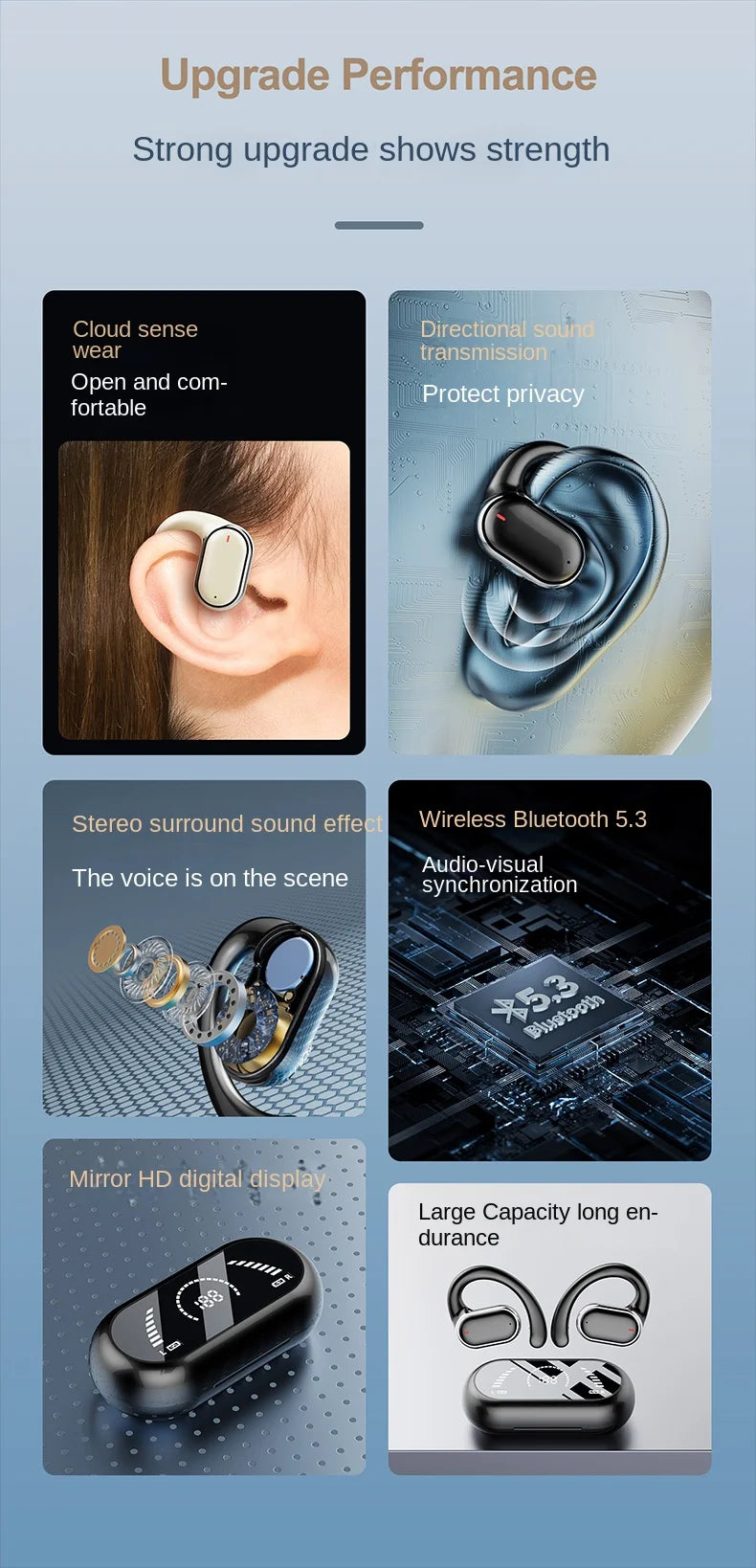 X91 X93 New Wireless Bluetooth Earphones with High Sound Quality Long Battery Life and Hanging Ear Digital Display Screen - Tasawoq