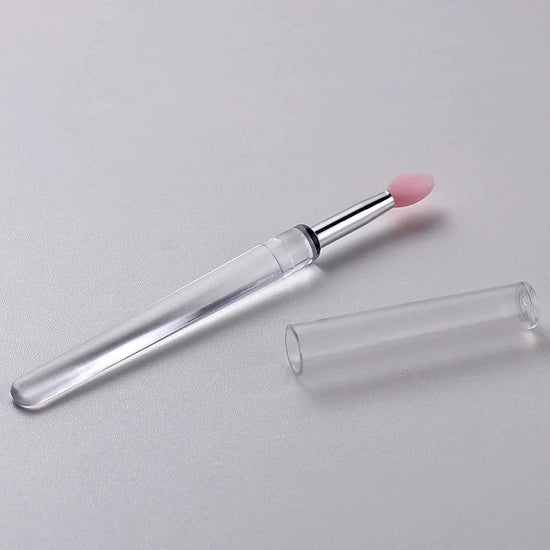 1/3/5pcs Flat Silicone Applicator Sticks Reusable Lip Brush With Cover For Dust Prevention Silicone Nail Powder Applying Tools - Tasawoq