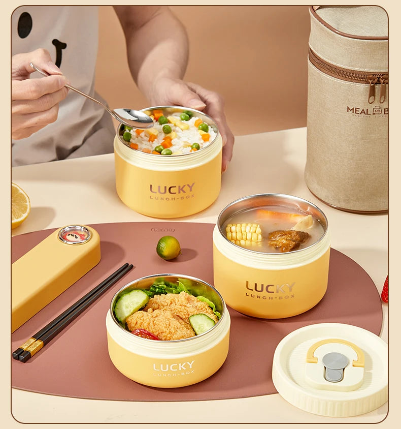 WORTHBUY Portable Sealed Thermal Lunch Box For Kids Stackable Microwave 304 Stainless Steel Bento Box Insulated Food Container