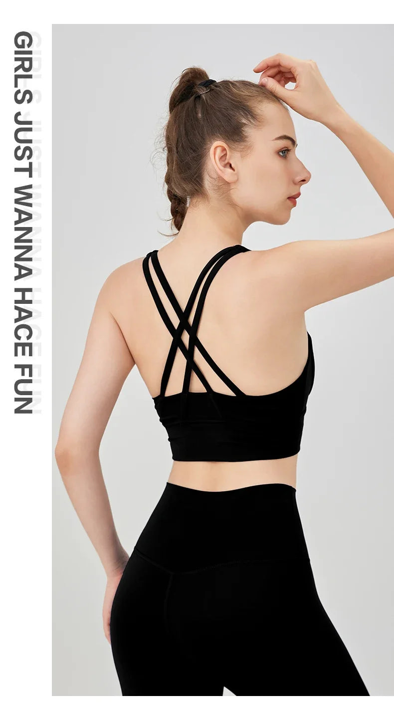 New Summer Sexy Sports Bras Women Fitness Vest Sports Top Cross Back Yoga Bra Running Fitness Breathable Shockproof Yoga Bra - Tasawoq