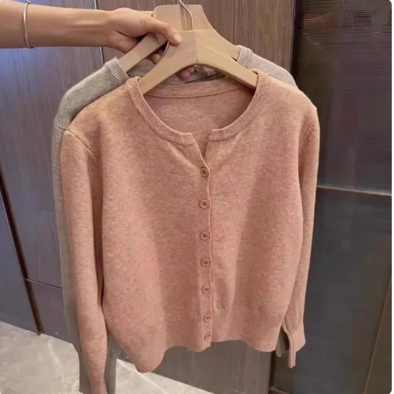 Fashion Women's Thin Fleece Knit Loose Short Cashmere Sweater Round Neck Warm Korean Casual Female Sweater Top Cloting - Tasawoq
