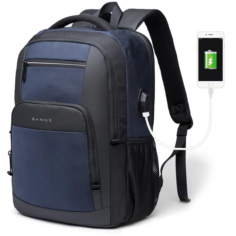 BANGE Travel Waterproof Backpack with USB Charging Port Fit 15.6 Inch Laptop Backpacks for Men and Women, Teenager School Bags - Tasawoq