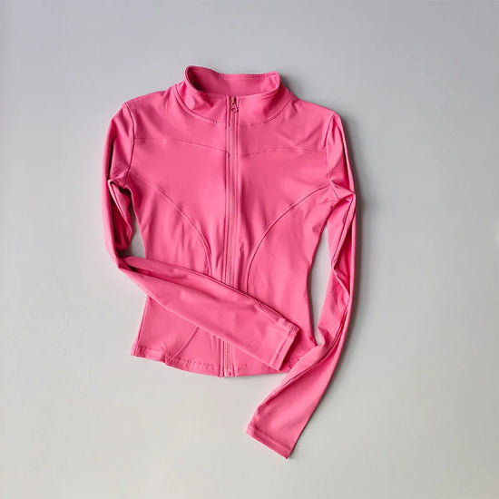 Outdoor Sports Long Sleeved Women Slim Yoga Clothes Quick Dry Zipper Cardigan Stand Up Collar Jacket Running Fitness Jacket Top - Tasawoq