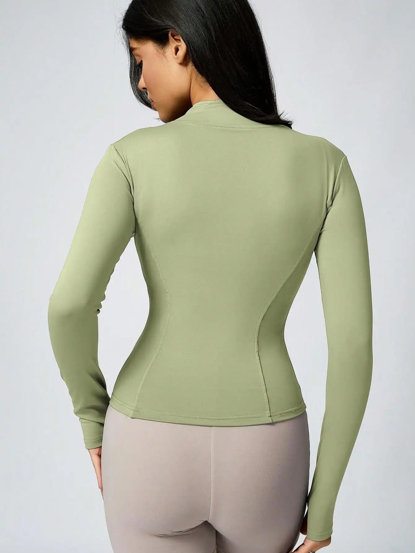 Women's Solid Color Zipper Turtleneck Sports Jacket, Long-Sleeved Sports Top, Gym Wear, Ladies' Sportswear for Indoor and Outdoo - Tasawoq