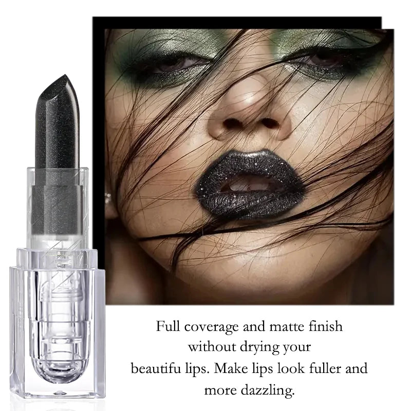 Waterproof Glitter Lipstick Sexy Black Lip Gloss Shiny Lip Tint Cosmetics Halloween Lips Makeup - Tasawoq