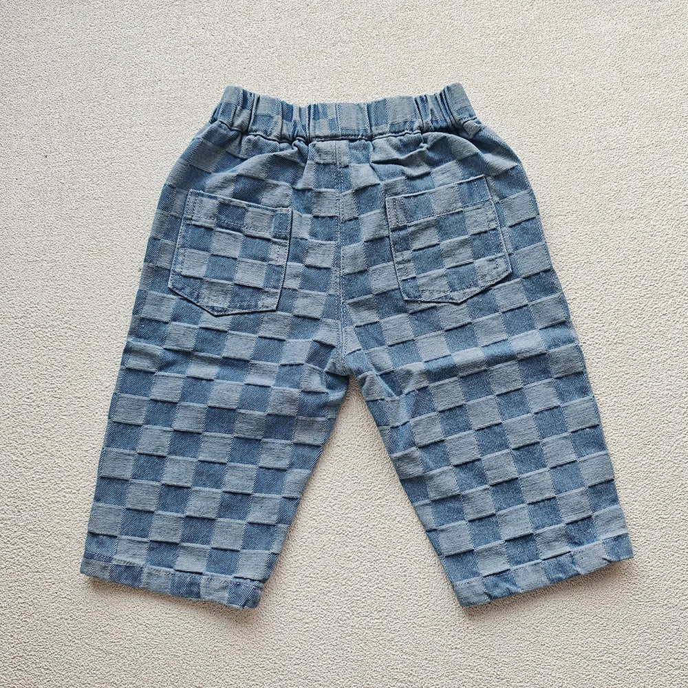 MILANCEL 1-5Y Children Jeans Boys Denim Pants Mid Waist Girls Trousers Fashion Kids Plaid Pants - Tasawoq