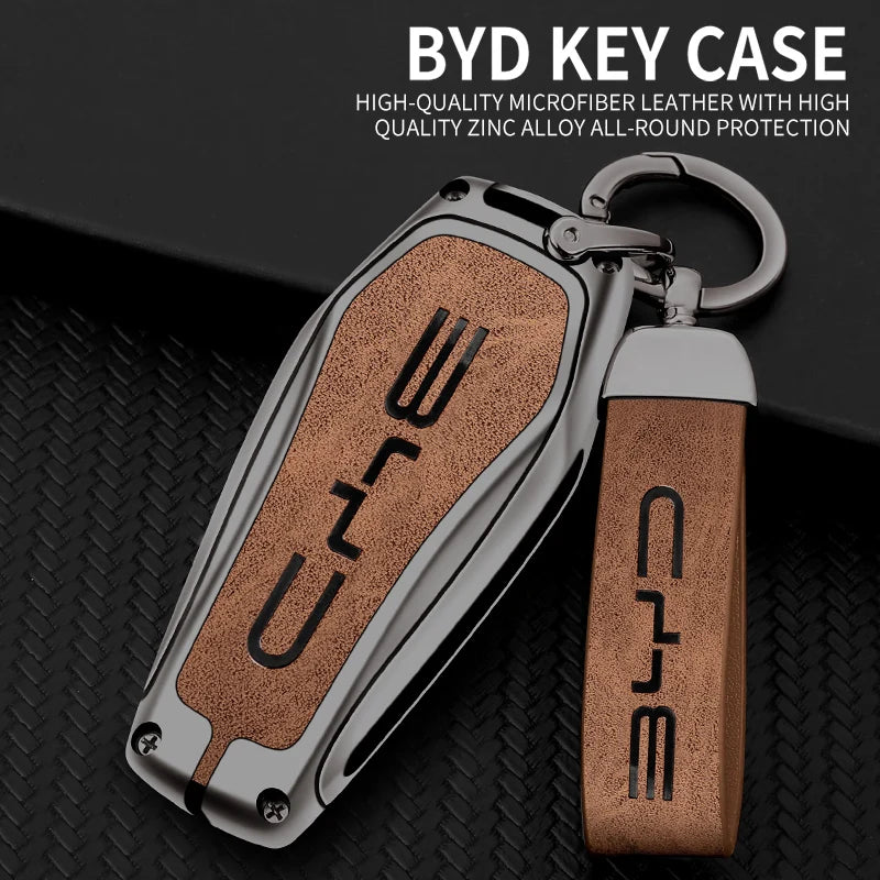 Zinc Alloy Leather Car Key Case Cover Holder Protector Shell for BYD Qin Plusdmi Atto 3 Han EV Dolphin Auto Interior Accessories