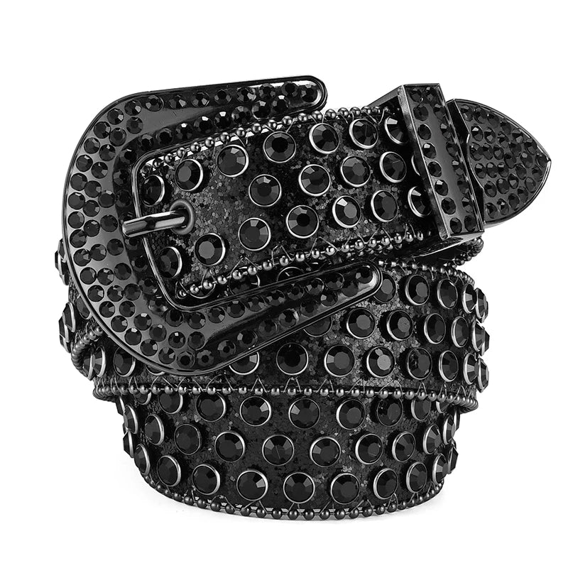 Men's Jeans Rhinestone Large Size Belt Women's Belt Western Denim Shiny Rivet Design Leather HipHop Punk Rock Y2K Style Belt - Tasawoq