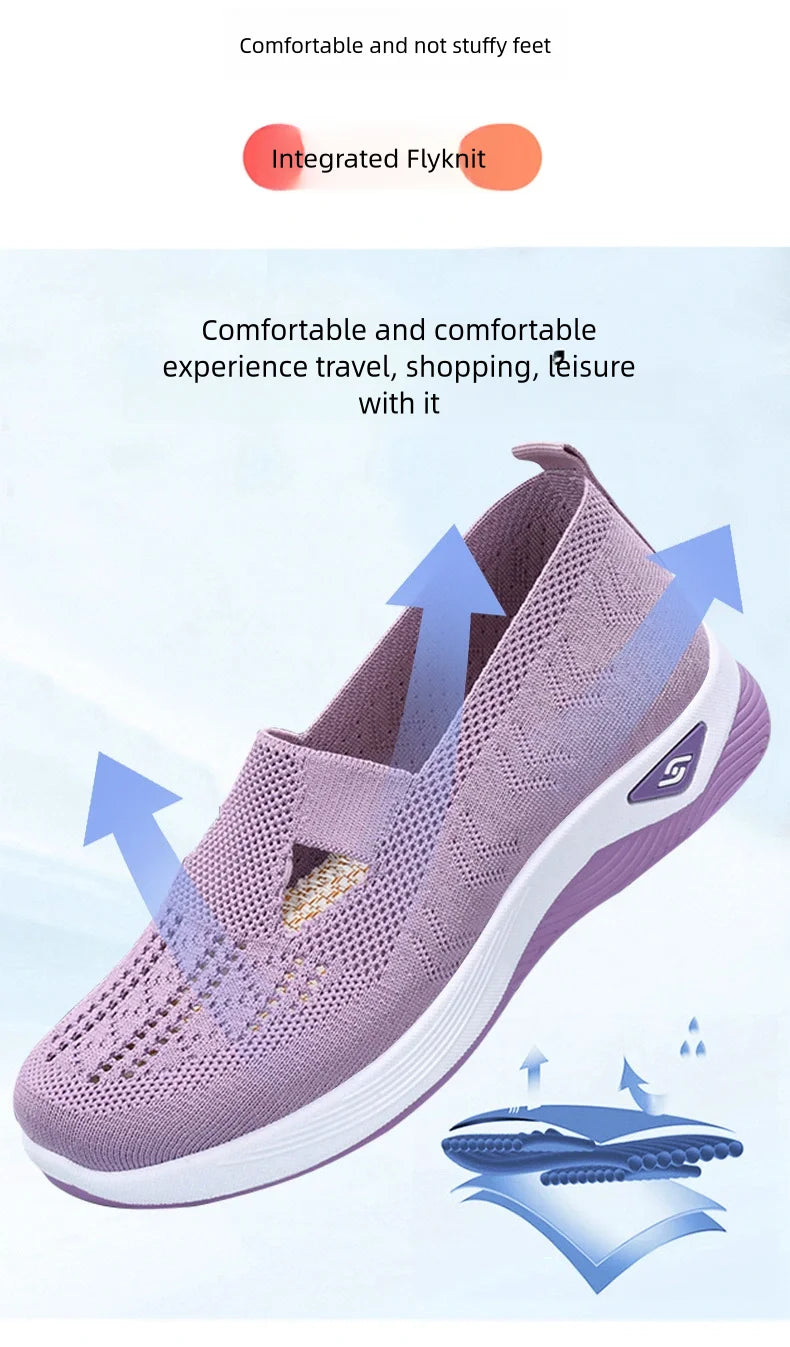 Women's Solid Color Breathable Sneakers, Soft Sole Lightweight Slip On Walking Shoes, Low-top Knitted Casual Shoes - Tasawoq