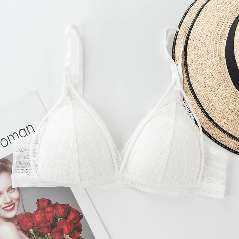 Floral Lace Bras for Women Sexy Lingerie Beauty Back Deep V Bralette Wire Free Thin Underwear Push Up Bra Female Brassiere - Tasawoq