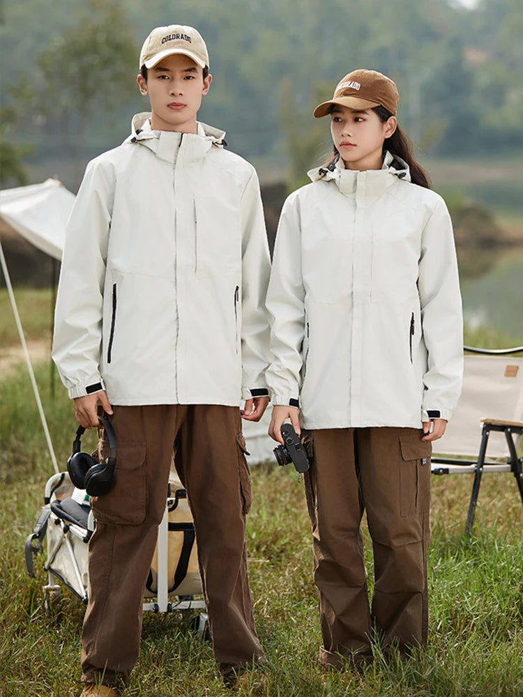 Spring Autumn Casual Jacket Men/Women Outdoor Waterproof and Windproof Hooded Windbreaker Coats - Tasawoq