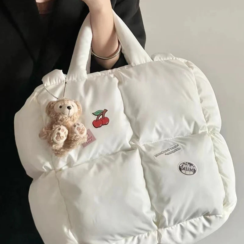 Women Retro Checkered Quilted Shoulder Bag Solid Color Winter Soft Handbags Soft Tote Handbags - Tasawoq