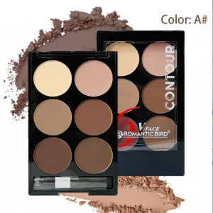 6 Colors Highlight Contouring Powder Palette Face Shadow Contouring Powder Makeup Palette With Brush Face Bronzer Color Correcti - Tasawoq