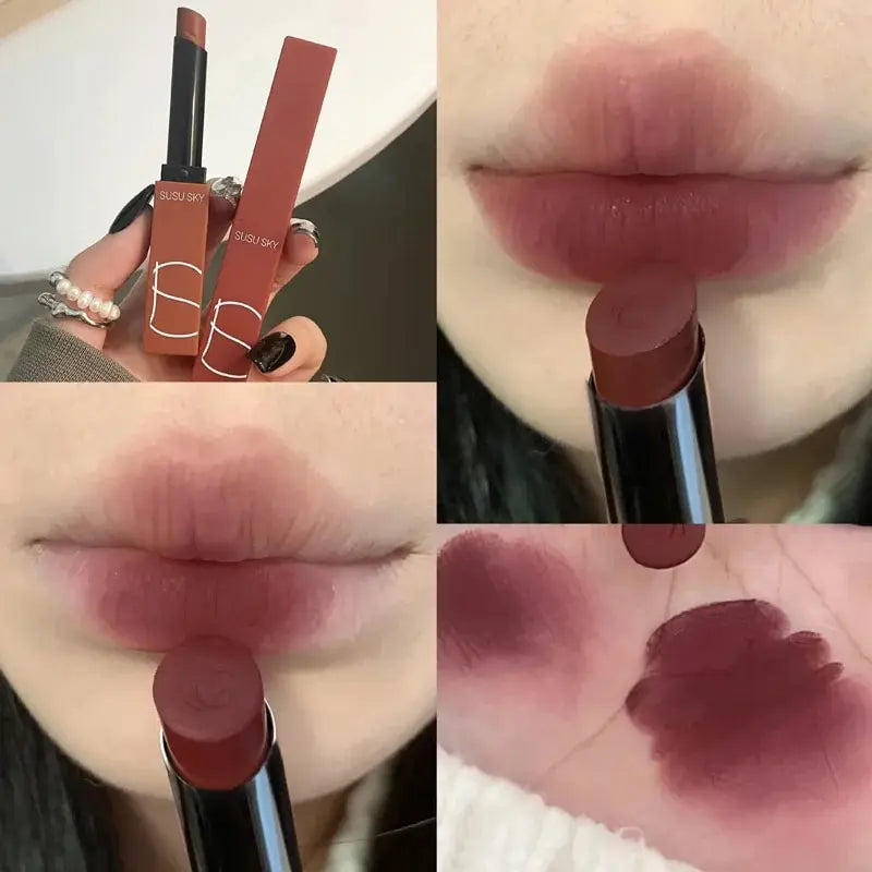 TX010Thin Tube Matte Lipstick, Waterproof and Sweatproof, Does Not Fade Or Remove Makeup, Can Be Used on Both Lips and Cheeks - Tasawoq