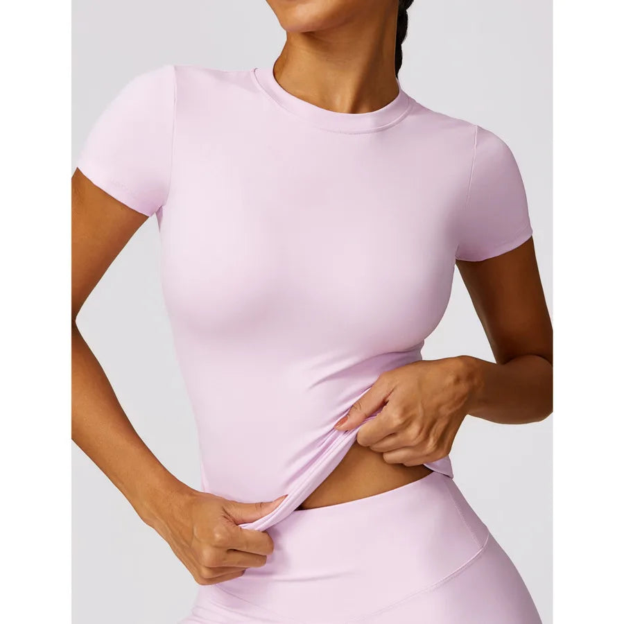 HGC Women's Sports T Shirt Summer Short Sleeve Running Round Neck Breathable Stretchy GYM Yoga Slim Fitness Active Top Tee - Tasawoq