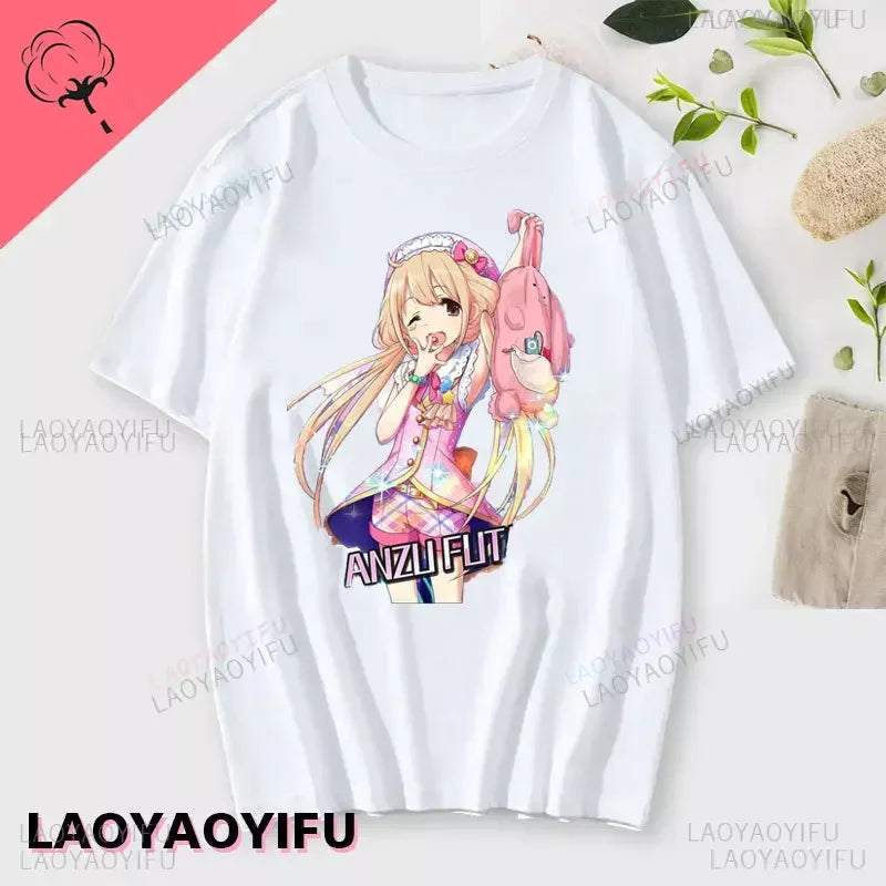 If You Work You Lose - Anzu Futaba Version T-Shirt 2024 New Kawaii Anime Cotton T-shirt Tees for Men Funny cartoon Otaku Tshirt - Tasawoq