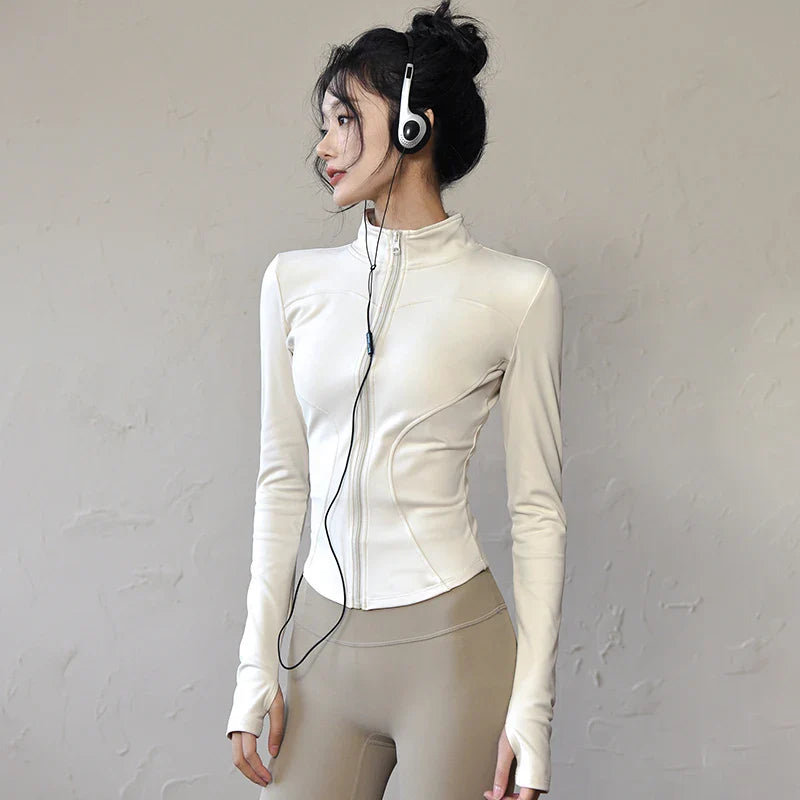 Long Sleeve Sports Jacket Women Zip Fitness Yoga Shirt Winter Warm Gym Top Activewear Running Coats Workout Clothes For Cycling - Tasawoq