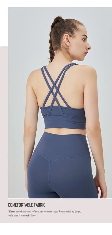 New Summer Sexy Sports Bras Women Fitness Vest Sports Top Cross Back Yoga Bra Running Fitness Breathable Shockproof Yoga Bra - Tasawoq