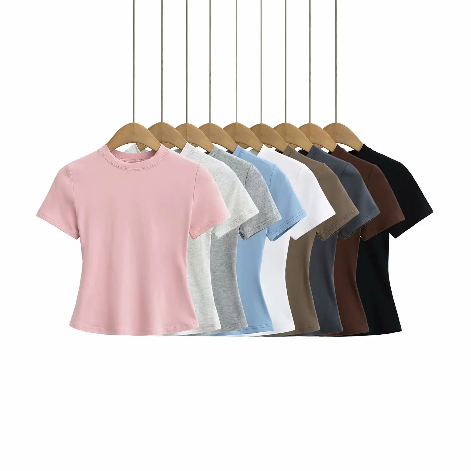 2024 New High Quality Casual T shirt Sexy Slim Short Sleeves Fashion Trend Solid Women Clothing y2k Tops - Tasawoq