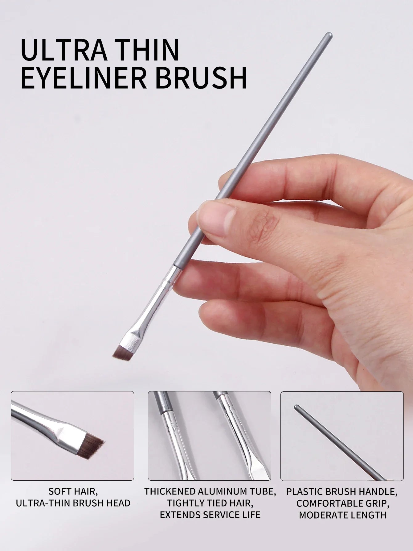 12pcs silvery Super Thin Blade Eyeliner Brush & Soft Makeup Brush Set, Portable Eyebrow Brush & Multipurpose Cosmetic Tool - Tasawoq