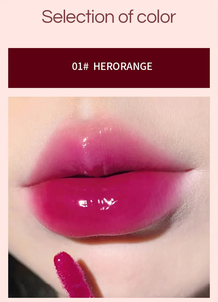 Lightly Glass Water Gloss Herorange Lip Glaze Mirror Moisturizing Plump Lips Not Easy To Stick To The Cup Long-Lasting Makeup - Tasawoq