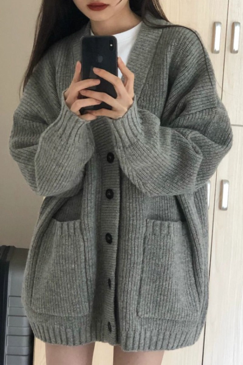 Autumn Winter Women Cardigan Sweater Coats Fashion Female Long Sleeve V-neck Loose Knitted Jackets Casual Sweater Cardigans - Tasawoq