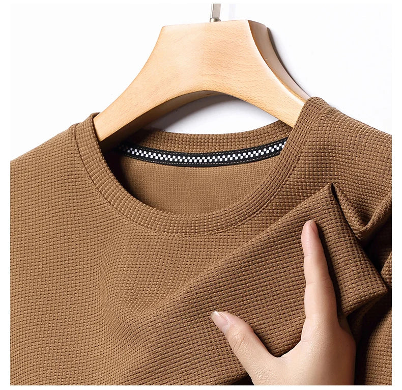 New Summer Waffle Round Neck Short Sleeved T-shirt for Men's Short Sleeved Top - Tasawoq