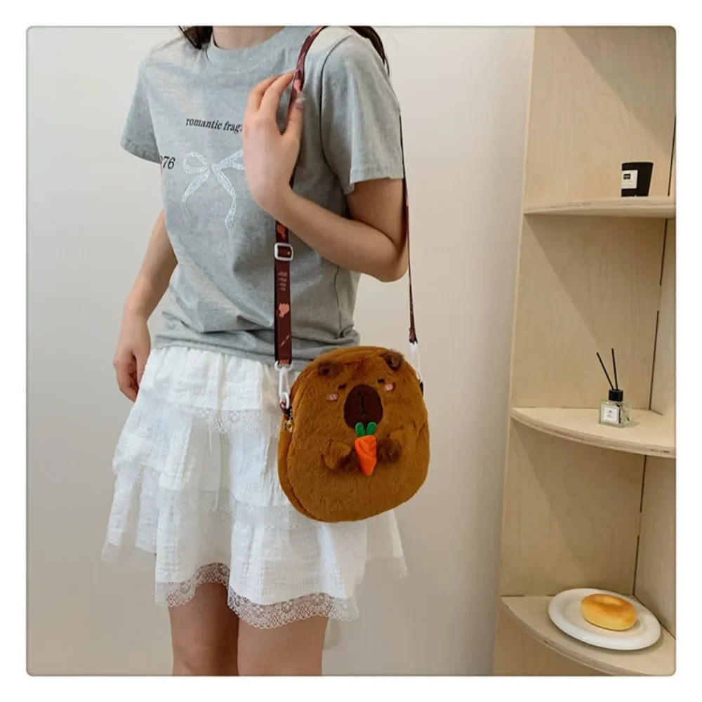 Large Capacity Capybara Plush Shoulder Bag Cartoon Capybara Handbag Unisex Capybara Handbag - Tasawoq