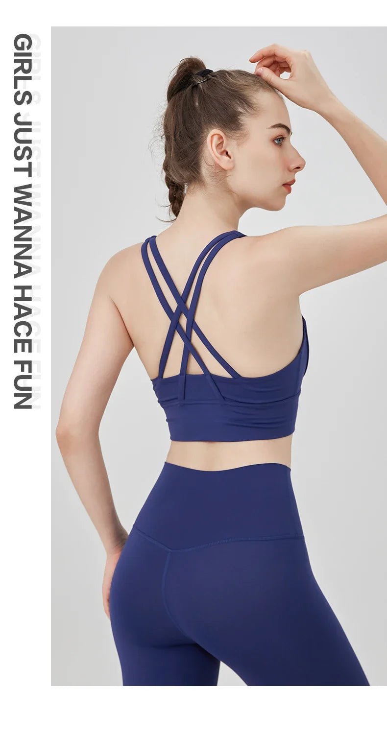New Summer Sexy Sports Bras Women Fitness Vest Sports Top Cross Back Yoga Bra Running Fitness Breathable Shockproof Yoga Bra - Tasawoq