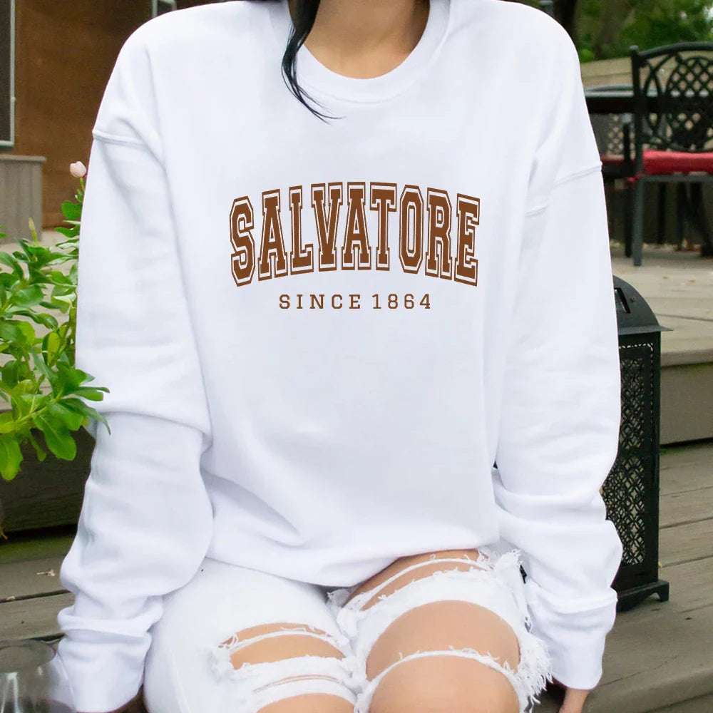 Salvatore Since1864 Sweatshirt Mystic Falls Hoodie Vampire Diaries Jumper Vintage TVD Damon Stefan Crewneck Sweatshirt Fans Top - Tasawoq