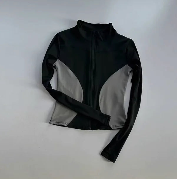 Outdoor Sports Long Sleeved Women Slim Yoga Clothes Quick Dry Zipper Cardigan Stand Up Collar Jacket Running Fitness Jacket Top - Tasawoq