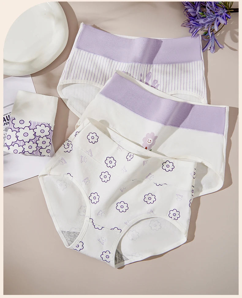 4Pcs/Set Cotton Panties Women High Waist Slimming Underwear Cute Print Young Girls Briefs Plus Size M-4XL Soft Female Lingerie - Tasawoq