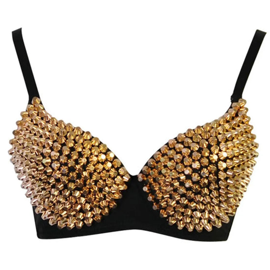 Silver Rivets Punk Rave Bralette Lingerie Gothic Bra Top Sexy Push Up Brassiere Nightclub Party Bar Fashion Hot Bras For Women - Tasawoq
