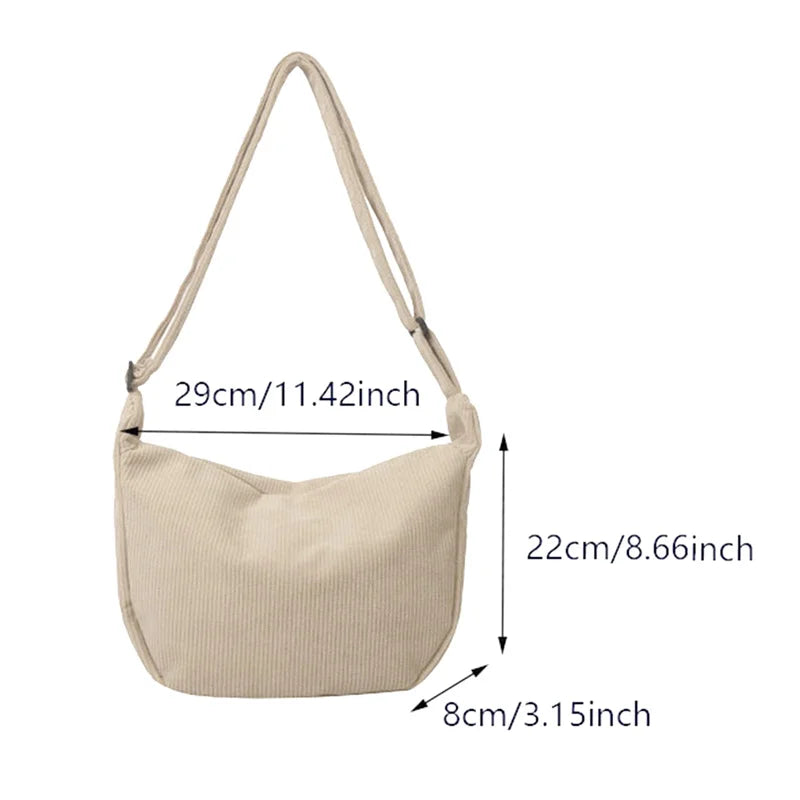 Corduroy Shoulder Bag Minimalist Crossbody Bag Women's Handbags Fashion Fabric Underarm Bag Solid Color Zipper Female Handbag - Tasawoq