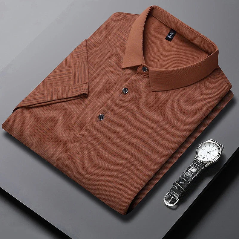 2024 Men's New Printed Business Casual Short sleeved POLO Shirt Fashion Short sleeved Comfortable and Breathable Top - Tasawoq