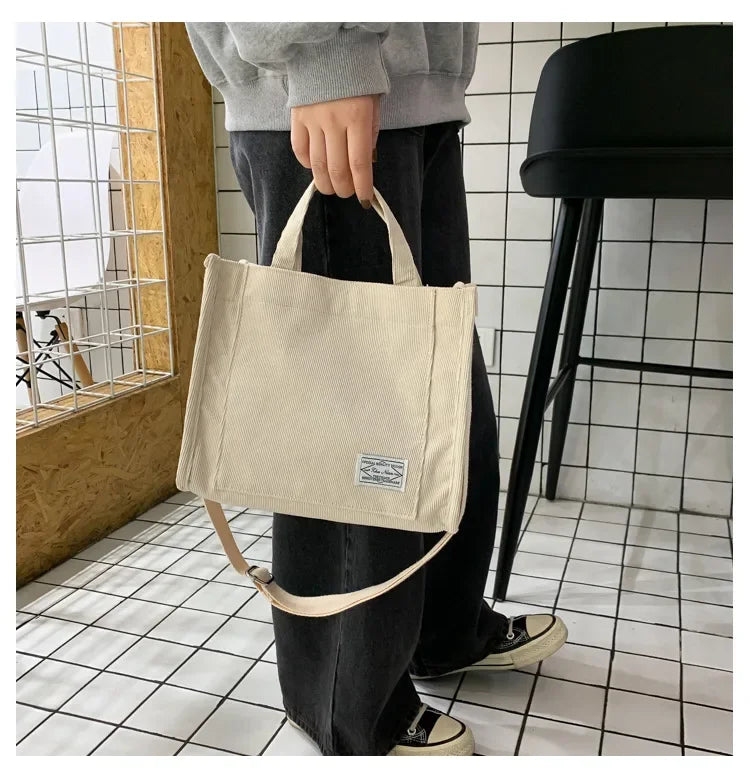 Women Handbag Simple Corduroy Portable Large Capacity HandBag Ins Fashion Trend Small Square Handbag Single Shoulder Bags - Tasawoq