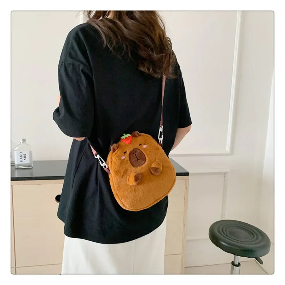 Large Capacity Capybara Plush Shoulder Bag Cartoon Capybara Handbag Unisex Capybara Handbag - Tasawoq